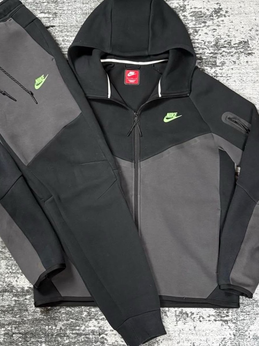 Nike Black & Gray Hooded Performance Jacket with Neon Green Swoosh